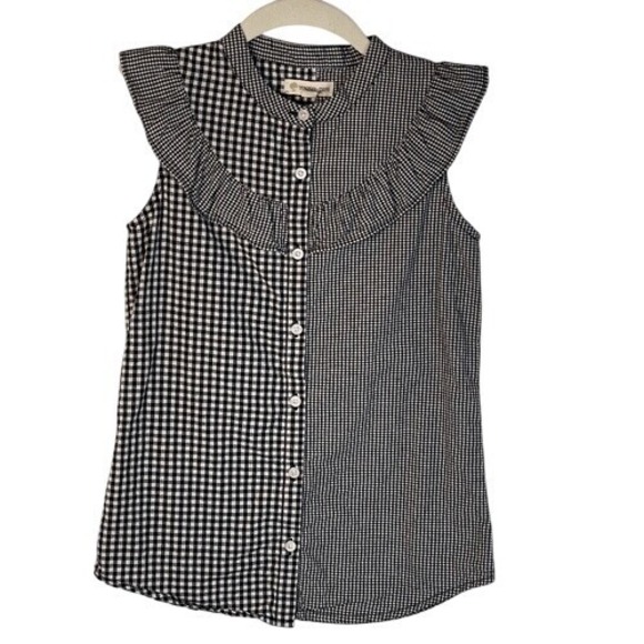 Tucker + Tate Girls‎ Black White Gingham Sleeveless Top Ruffle Collar Size 8 - Picture 1 of 7